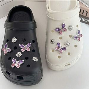 12pcs Y2K Style Metal Look Rhinestone Butterfly & Cherry Blossom Charms,